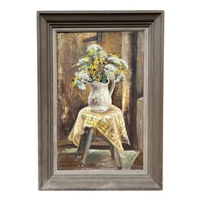 Vintage 1960"s Floral Still Life Oil Painting by Ada Rosario Cecere