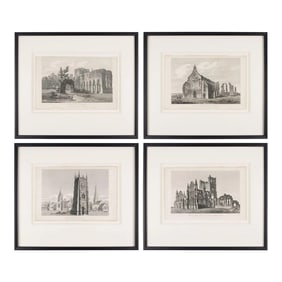 Set of Four Engravings of English Gothic Ecclesiastical Buildings by John Coney, 1819