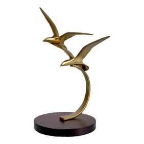 Mid-Century Coastal Brass Birds in Flight Table Sculpture