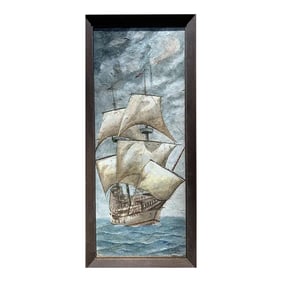 Mid-Century Painting - Sailing Ship Exploration