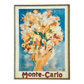 Framed Monte-Carlo Travel Poster Featuring Girl With Flowers by Jean Gabriel Domergue
