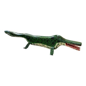 Jim Lewis Folk Art Wood Carved Crocodile