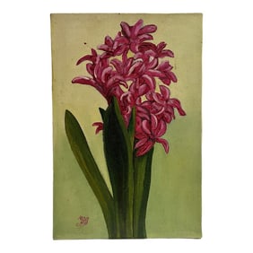 1970s Vintage Oil on Canvas Painting of Hyacinths