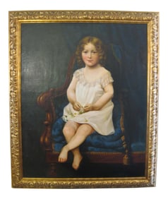 Antique Portrait of Young Girl With Daisies Painting