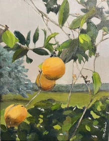 The Lemon Grove Contemporary Impressionist Food Still Life in Yellow and Green by Mill Valley Arti