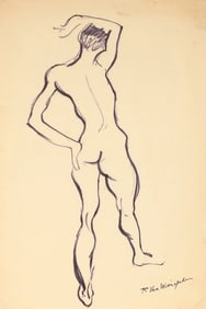 Mid-Century Figure Study Drawing in Ink
