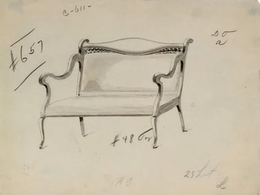 Gottlieb Buehler Early 20th Century Furniture Sketch in Ink and Graphite, 1900-1930s