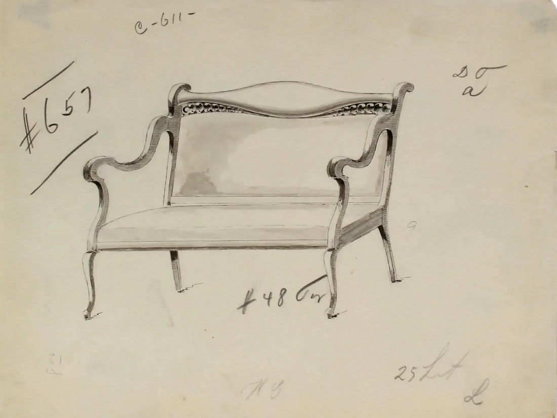 Gottlieb Buehler Early 20th Century Furniture Sketch in Ink and Graphite, 1900-1930s (1 of 3)