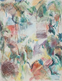 Jack Freeman Colorful Abstracted Landscape in Pastel, 1980 1980