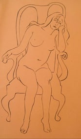 Helen Sewell Rennie Mid-Century "Sleeping Figure in Chair" Ink Drawing