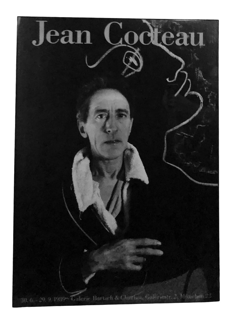 Herbert List Lithograph Poster of Jean Cocteau, Lucite Frame 1980's: Herbert List, Jean Cocteau, Paris 1948. Announcement for the exhibit at the Galerie Bartsch and Chariau, Munich Germany. Authentic Framed Lithograph Poster 1989. The image came from The Herbert List E