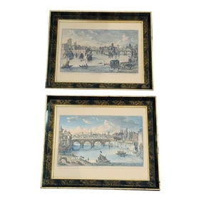 Late 20th Century Vintage Prints With Views of Rome in Gold and Black Frames - a Pair