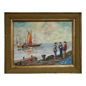 1970 Original Oil Painting, Titled "Bavardage Entre 3 Pecheures" by the Artist, Maurice Geogoire