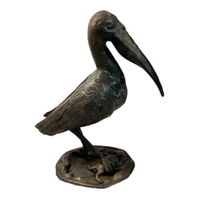 Vintage Mid Century Wildlife Pelican Pond Garden Bronze Statue Sculpture, Circa 50s 60s