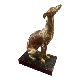 1980s Antique Bronze of Greyhound Dog on Marble Base
