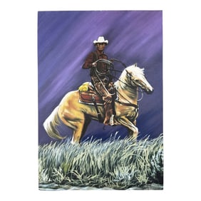 Cowboy on Horse "Approach" Painting Canvas Print of Original by Kim McElroy