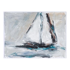 Sailboat on the Waves 20th Century Acrylic on Paper
