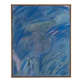 Blue Thunder Abstract Painting in Warm Wood Frame