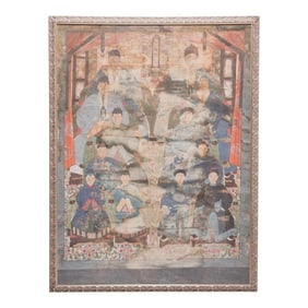 Circa 1900 Chinese Monumental Ancestral Portrait Painting, Framed