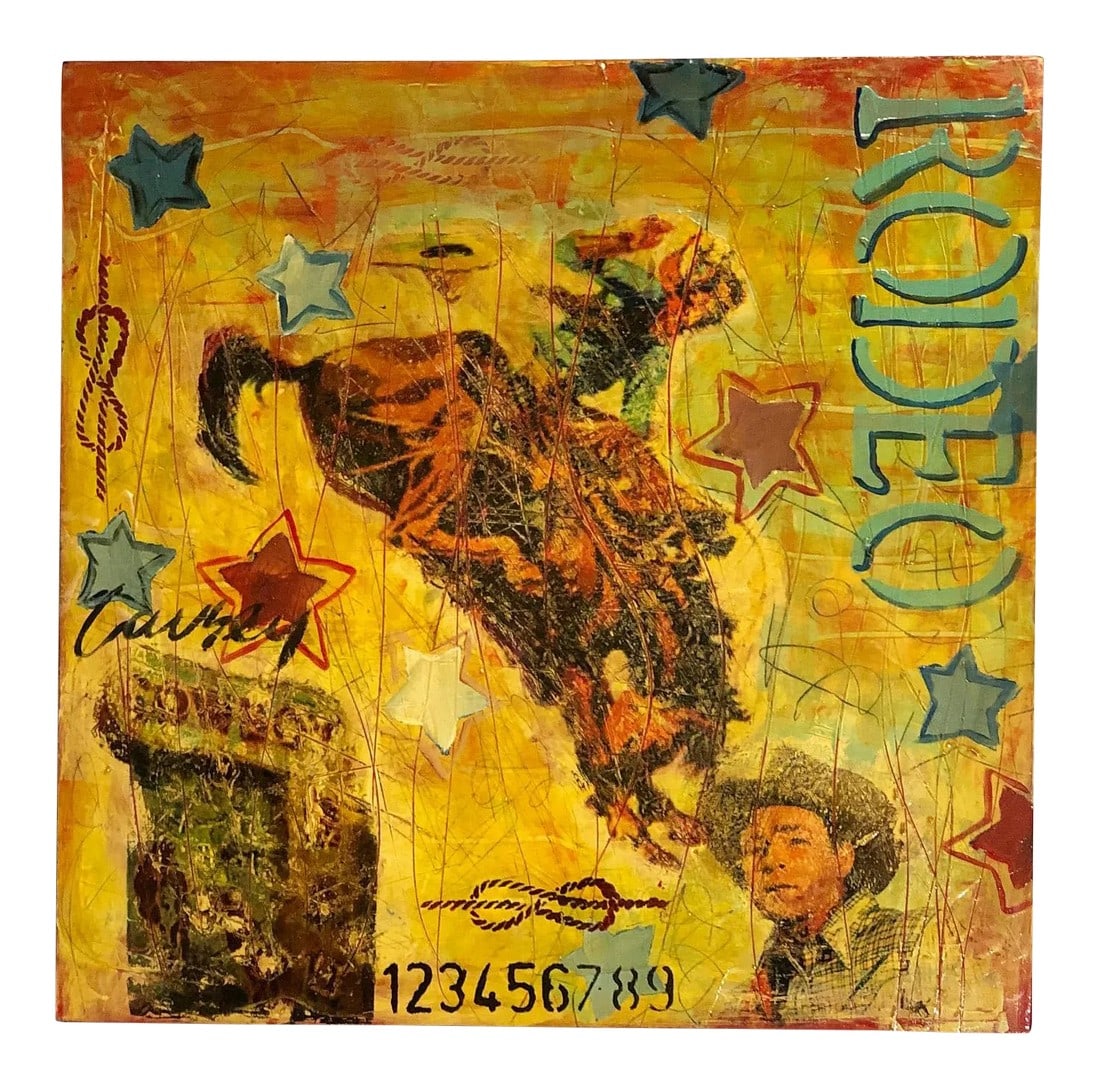 Vintage Original Collage Painting on Board by Teri Causey: Vintage original painting on board by Teri Causey 24" x 24" Condition: Alterations: Original Condition Unaltered Imperfections: Some Imperfections Condition Notes: Excellent vintage condition with age