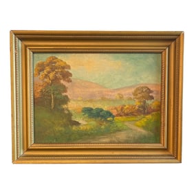 1950s Bernard Trebacz Mid Century Modern Painting Polish Landscape, Framed