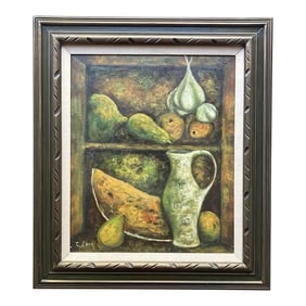1950s Italian Mid-Century Original Oil on Canvas Large Framed Still Life 3