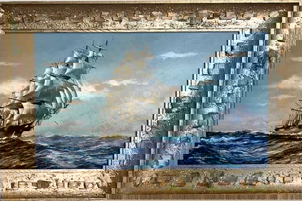 Vintage Original Oil Painting on Board, Seascape, Signed, Gold Frame