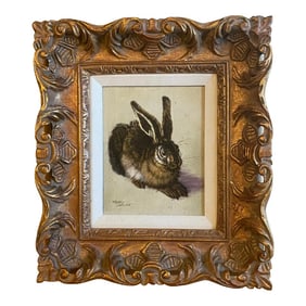 20th Century Rabbit Painting Signed Henry Carlson, Framed