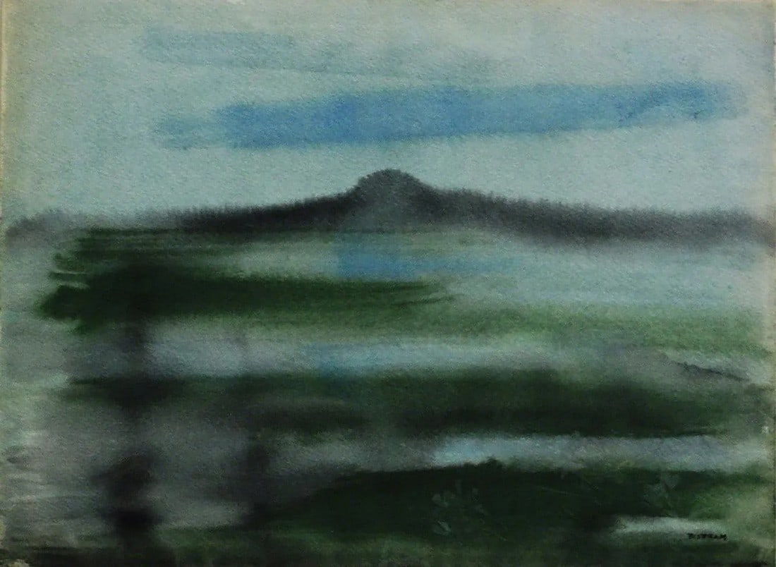 Modern Emil Bisttram (1895 - 1976) Taos Landscape Painting: Emil Bisttram 1895 - 1976 Taos Landscape Gouache, Mixed Media Signed on the lower right Size: 14.5 x 19.5 in | 37 x 50 cm Framed: 26.5 x 31.5 in | 67 x 80 cm Exhibited – Emil James Bisttram, wor