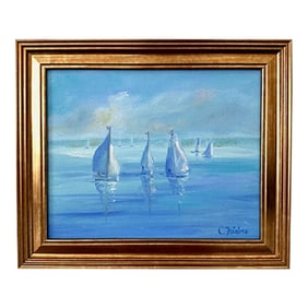 Glass Water Sailing Oil Painting, Framed by Christine Frisbee