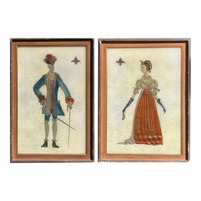 Pair of Italian Mid-Century Modern Reverse Glass Paintings of Royalty