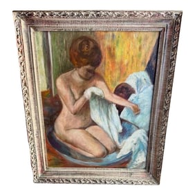 Mid 20th Century Oil Painting on Canvas After Degas, "After the Bath" by EW