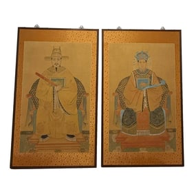 Large Pair of Chinese Ancestral Portrait Paintings 60"