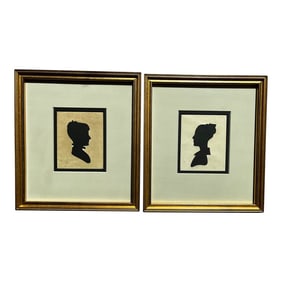Early 19th Century Pair of Rare Antique Hollow-Cut Silhouettes in Vintage Frames