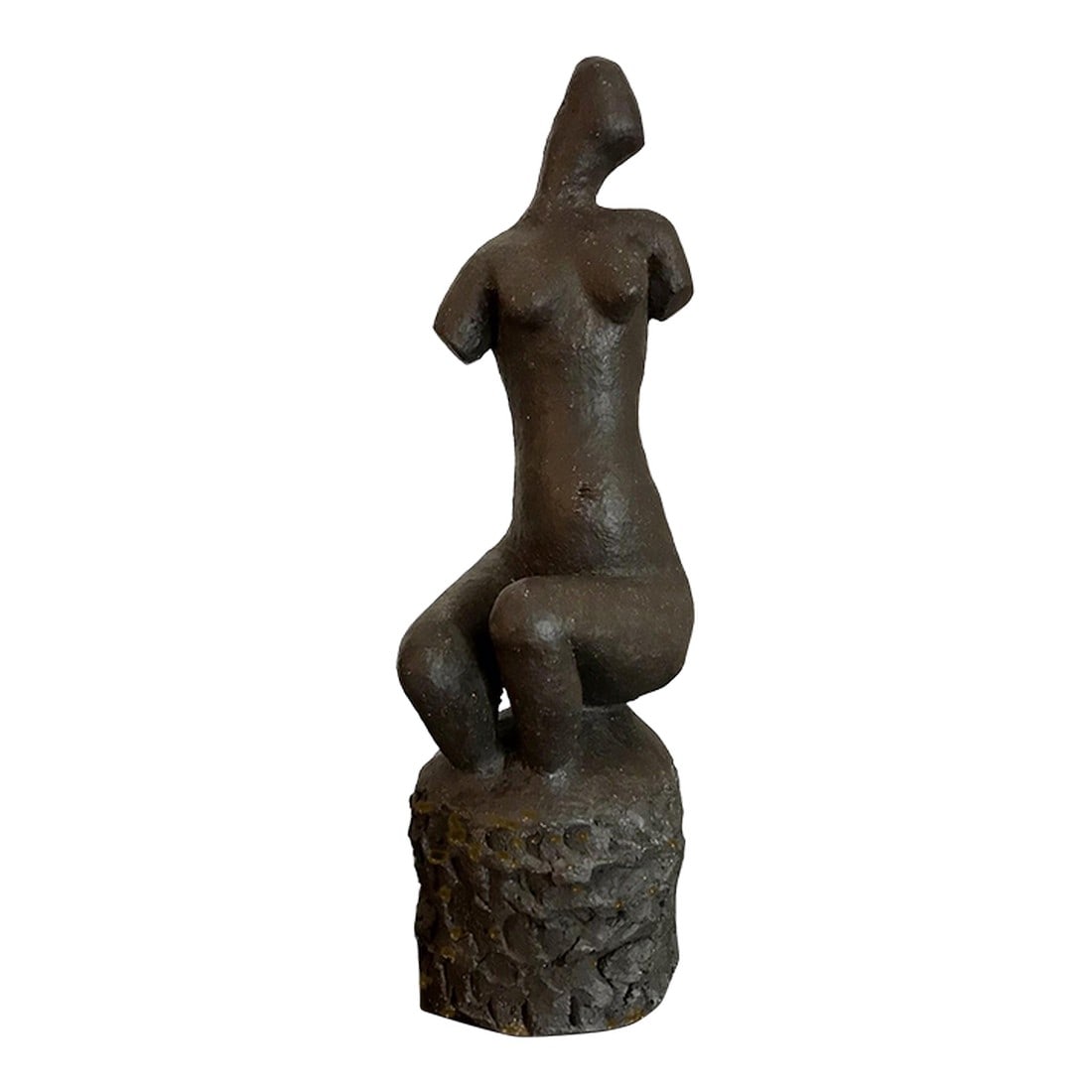 Signed Modernist Nude Female Statue/ Cubist Ceramic Nude Woman Sculpture / Reclining Torso After Ale: a signed modernist ceramic female sculpture after famous artist Alexander Archipenko depicting an elegant and graceful reclining nude female torso made of clay with a dark chocolate brown matte glaze
