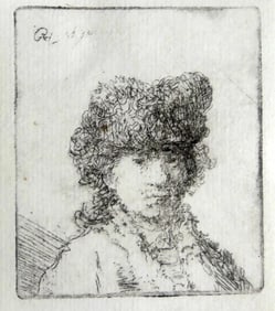 Original Rembrandt Van Rijn Self Portrait in Fur Cap 1630
