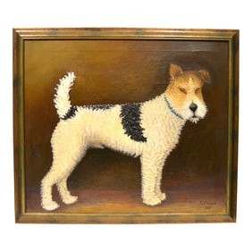 1932 Wire Fox Terrier Oil Painting by Karl Wiegand