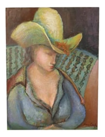 Harry Carlin "Lady in Hat" Painting