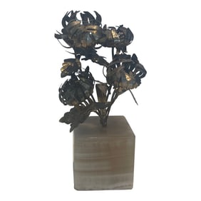 Vintage Flower Metal Sculpture on Base