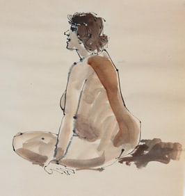 Warm Toned Seated Nude 1965 Ink & Watercolor
