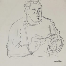 Contemplative Man With Glasses Mid Century Graphite