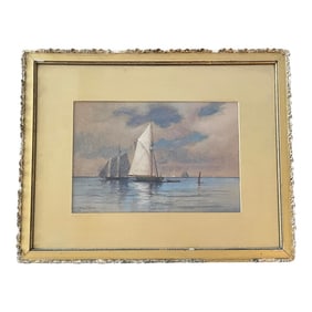 Late 19th Century Sailboat Marine Watercolor by Charles Myron Clark