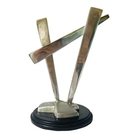 1980s Modernist Abstract Sculpture, Aluminum on Black Granite Base