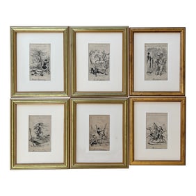 Set of 6 Framed Alphabet Prints Related to Sport and Hunting by Henry Heath Circa 1840