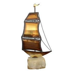 Vintage Agate and Onyx Sailboat Sculpture '“ Mid-Century Nautical Decor