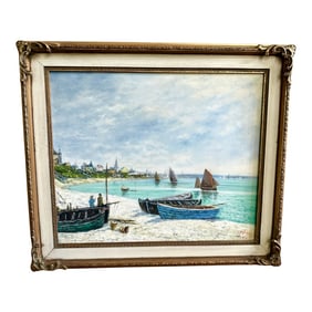 Mid 20th Century Seaside Painting on Canvas Signed by Artist, Framed