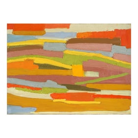 Original Color Field Oil Painting Multi-Color Geometric Abstract - "Commute" by Virginia Sevier Roge