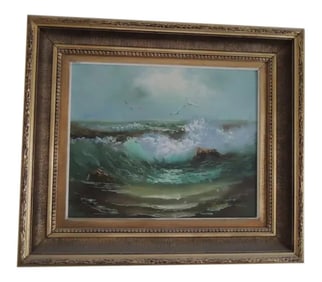 Mid 20th Century "California School of Painters" Seascape Scene Oil Painting by Frank Dixon, Framed