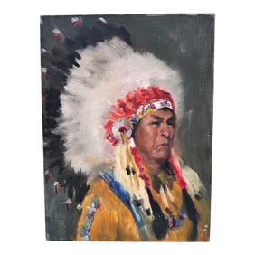 Late 20th Century Shoshone Indian Chief Yowlachie Native American Oil Painting