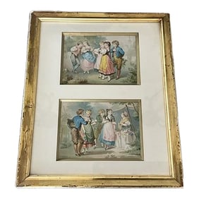 1910s Antique French Framed Art of Children